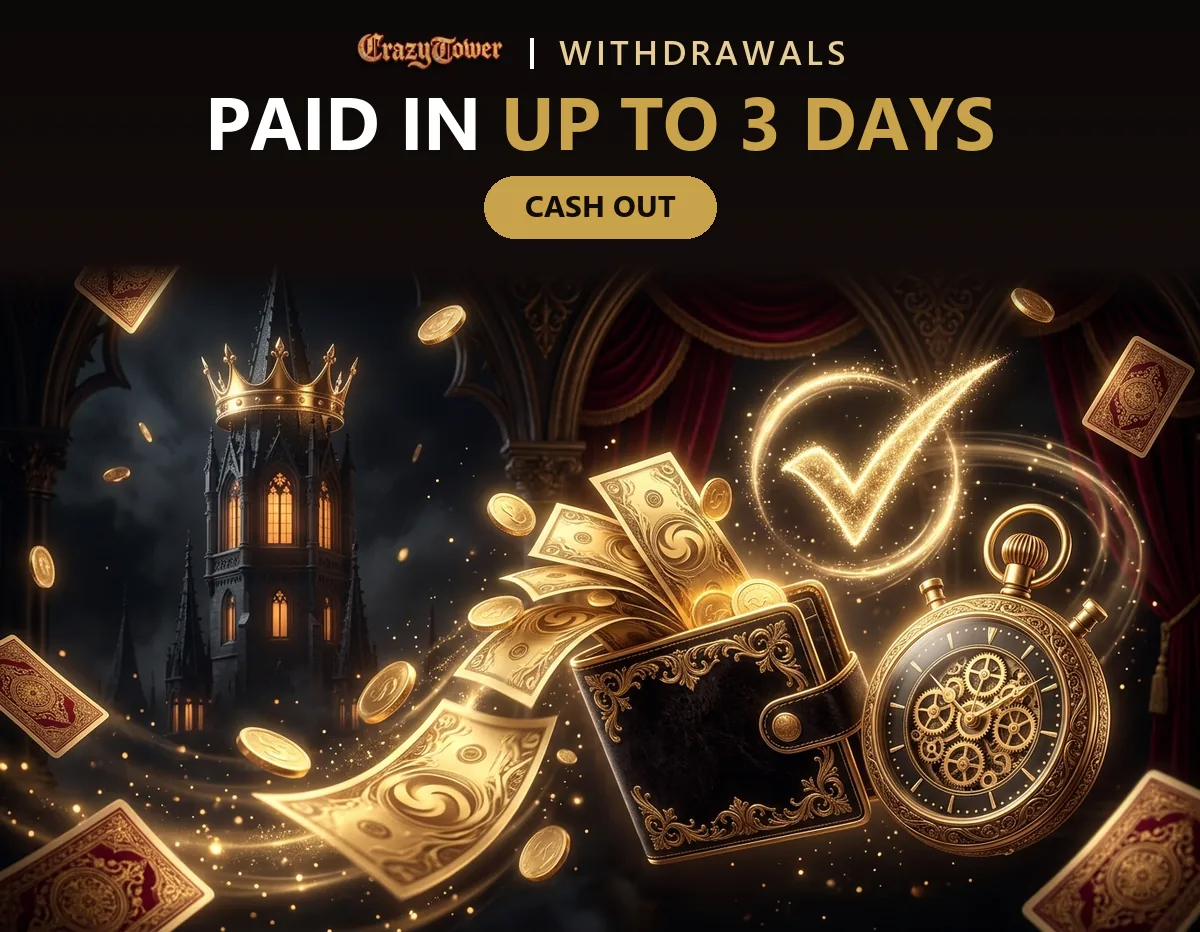 Open gold wallet with banknotes stopwatch and check mark for fast withdrawals